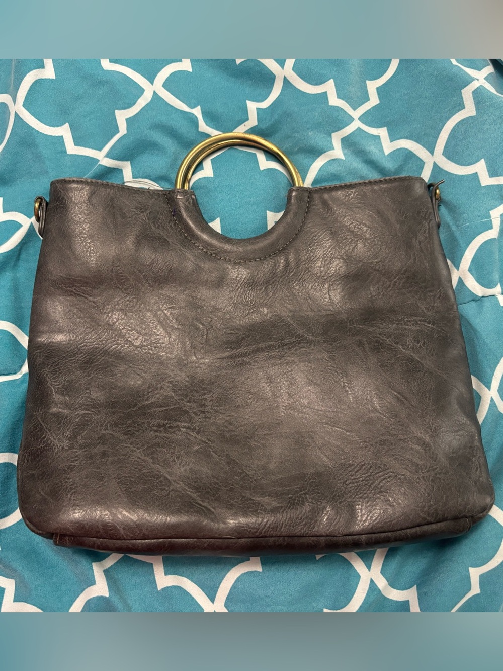 Altar'd State Grey Faux Leather Tote with Gold Ring Handles